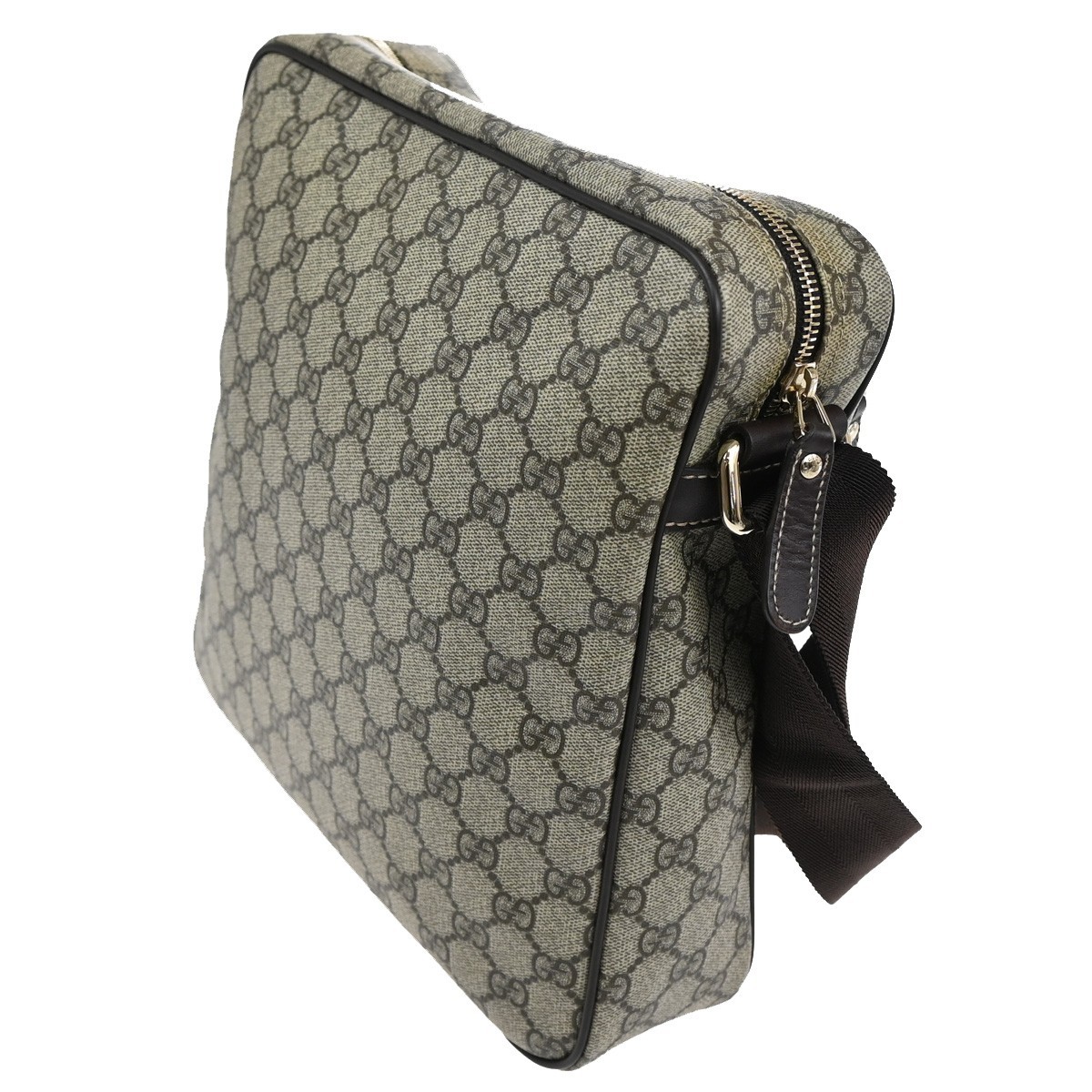 Gucci Gucci Front Zip Messenger GG Coated Canvas Medium Bruin