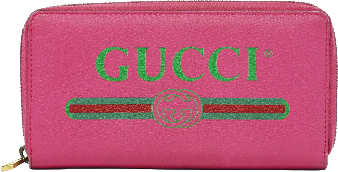 Gucci Vintage Logo Zip Around Wallet Leather Long Roze