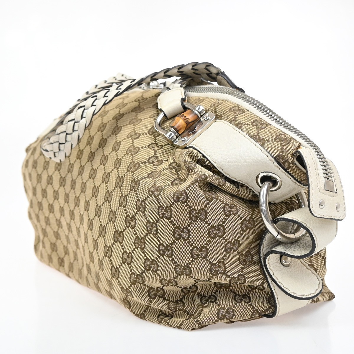 Gucci Gucci Bamboo Bar Shoulder Bag GG Canvas Large Bruin