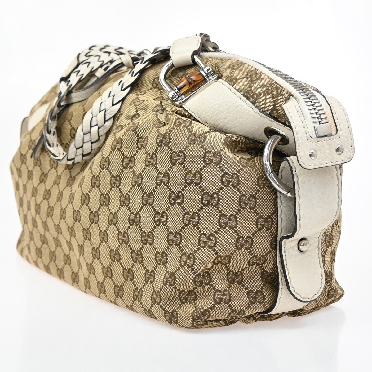 Gucci Gucci Bamboo Bar Shoulder Bag GG Canvas Large Bruin