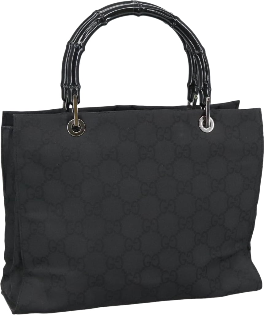Gucci Vintage Bamboo Handle Tote GG Nylon Medium Zwart