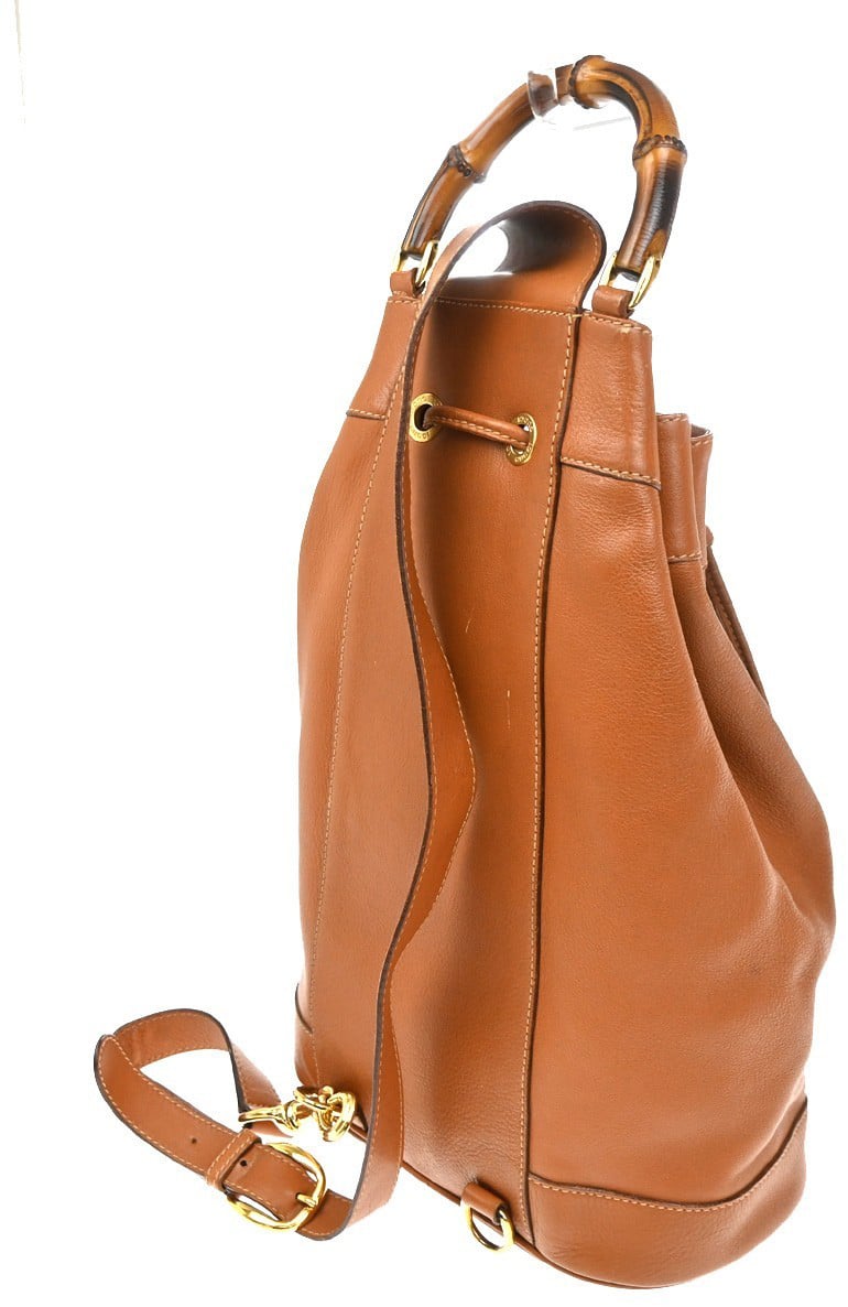 Gucci Gucci Vintage Bamboo Sling Backpack Leather Large Bruin