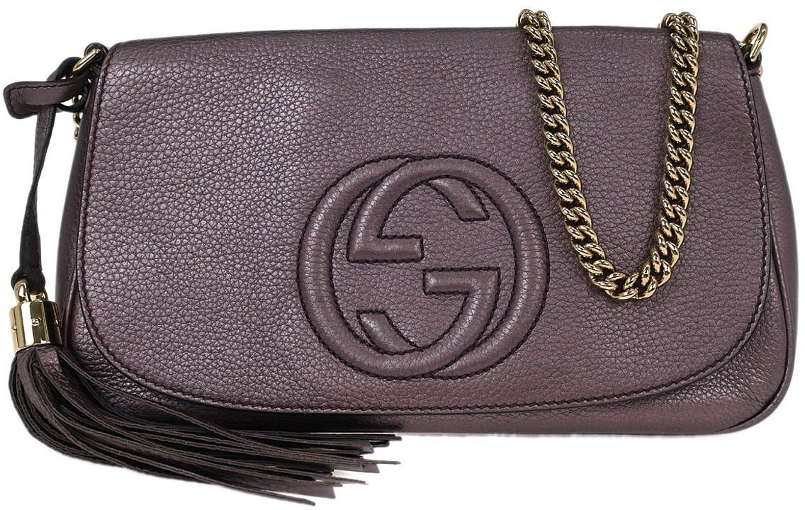 Gucci Gucci Soho Chain Crossbody Bag Leather Medium Paars
