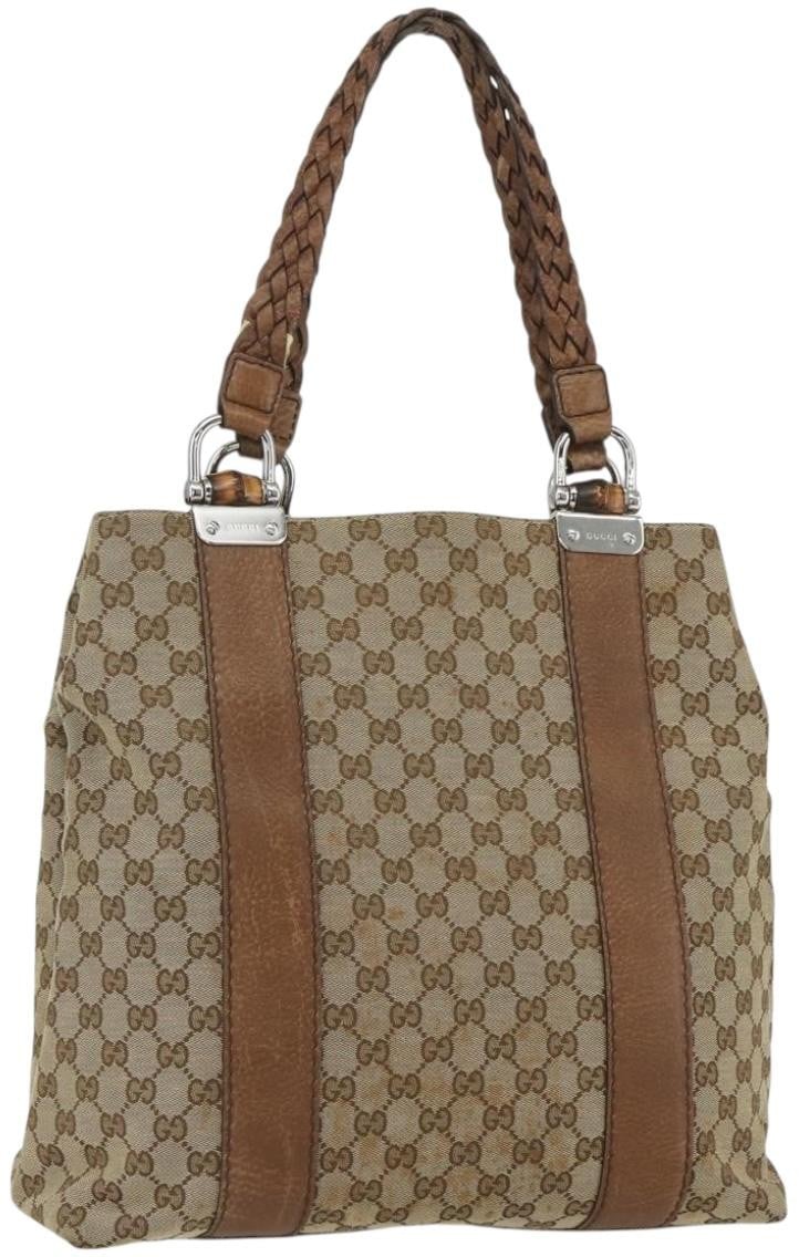 Gucci Gucci Bamboo Bar Tote GG Canvas Large Beige