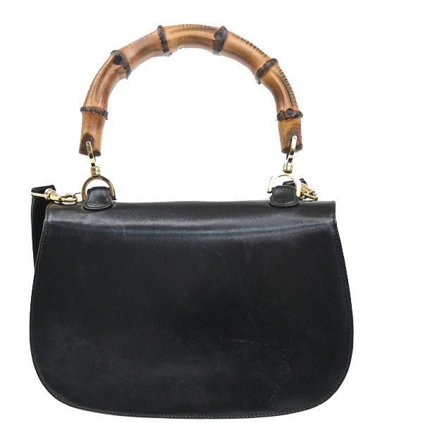 Gucci Gucci Vintage Convertible Bamboo Top Handle Bag Leather Medium Zwart