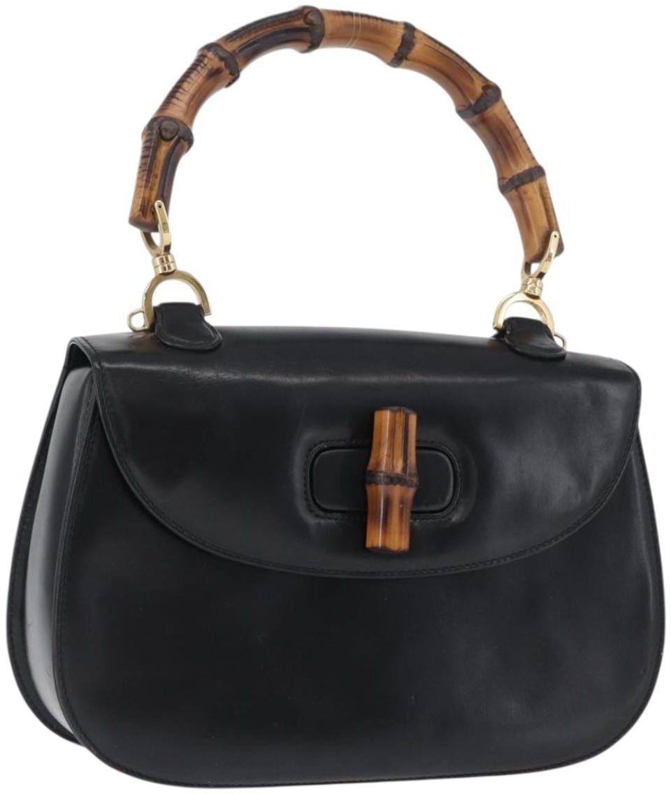 Gucci Gucci Vintage Convertible Bamboo Top Handle Bag Leather Medium Zwart