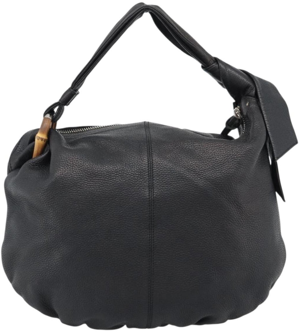 Gucci Vintage Bamboo Shoulder Bag Nylon Zwart
