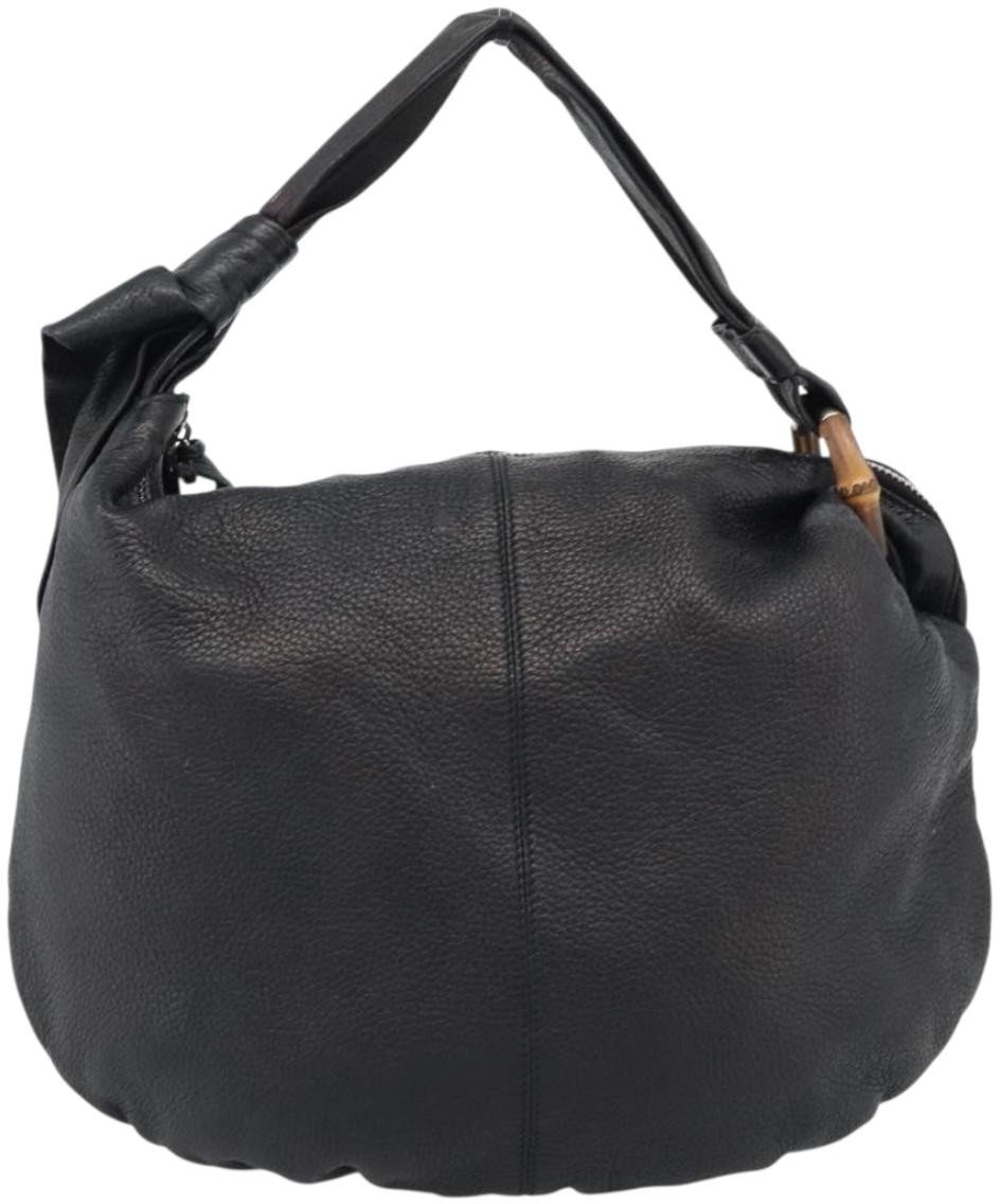 Gucci Vintage Bamboo Shoulder Bag Nylon Zwart