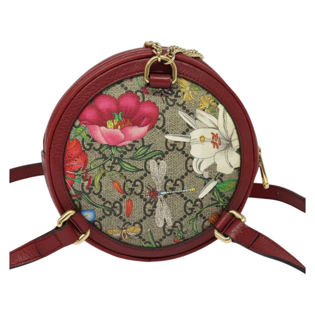 Gucci Gucci Ophidia Round Backpack Flora GG Coated Canvas Mini Beige