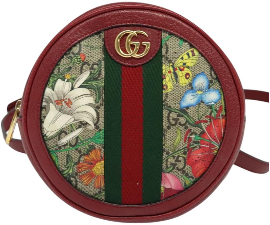 Gucci Gucci Ophidia Round Backpack Flora GG Coated Canvas Mini Beige