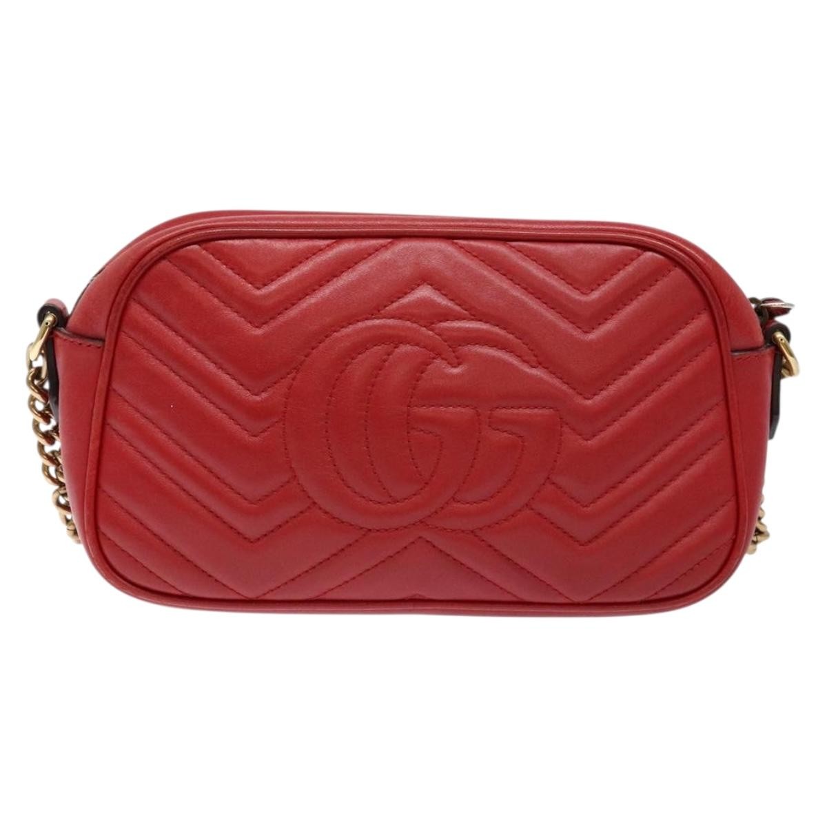 Gucci Gucci GG Marmont Triple Zip Chain Bag Matelasse Leather Mini Rood