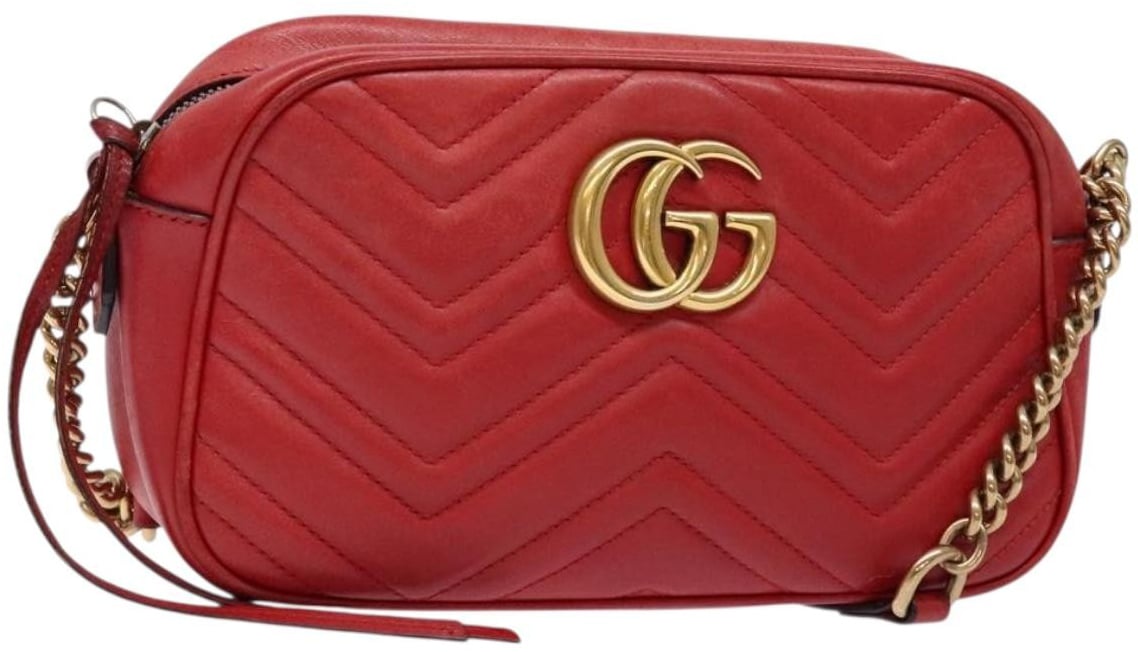 Gucci Gucci GG Marmont Triple Zip Chain Bag Matelasse Leather Mini Rood
