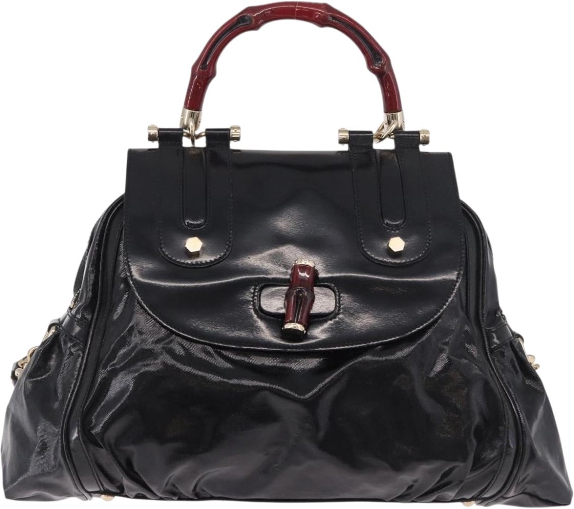 Gucci Pop Bamboo Handle Dialux Coated Canvas Medium Zwart