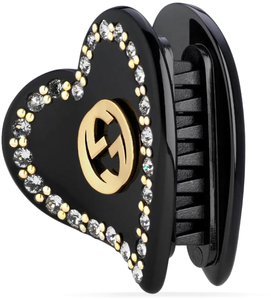 Gucci Interlocking G heart hair clip small Zwart