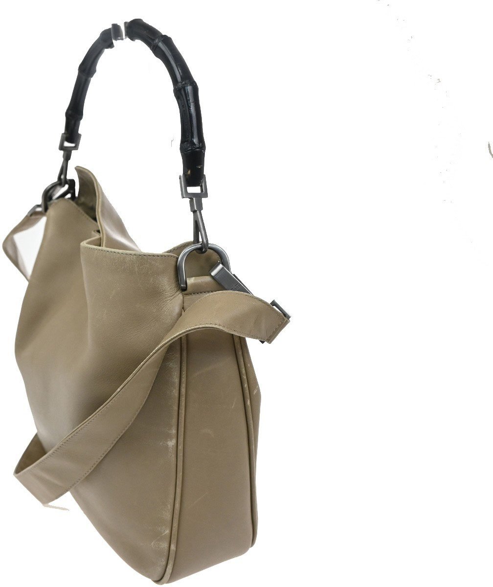 Gucci Gucci Vintage Bamboo Handle Open Hobo Leather Large Beige
