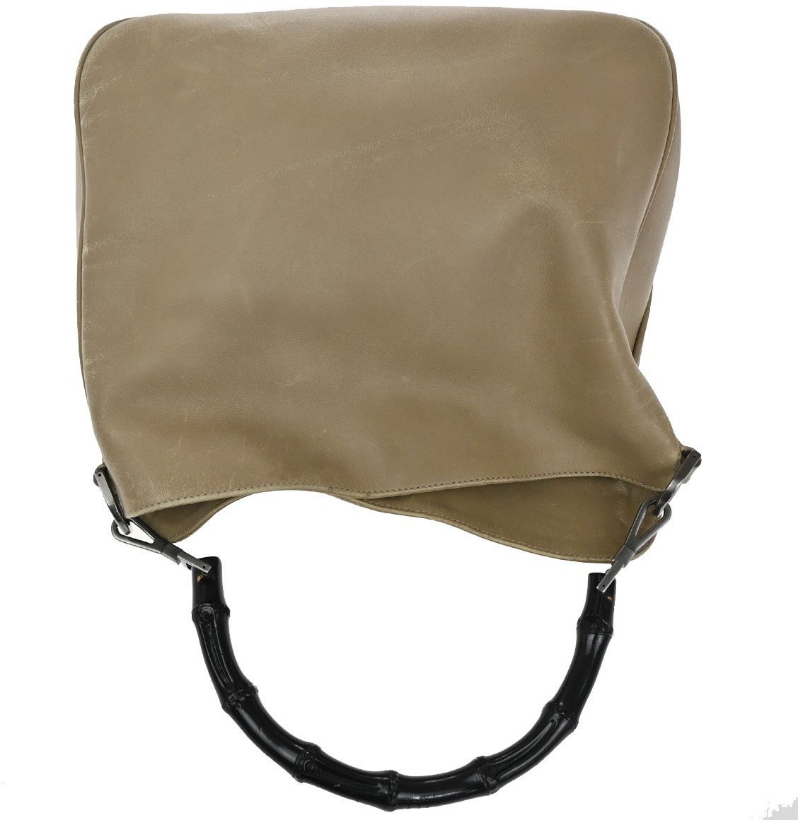 Gucci Gucci Vintage Bamboo Handle Open Hobo Leather Large Beige