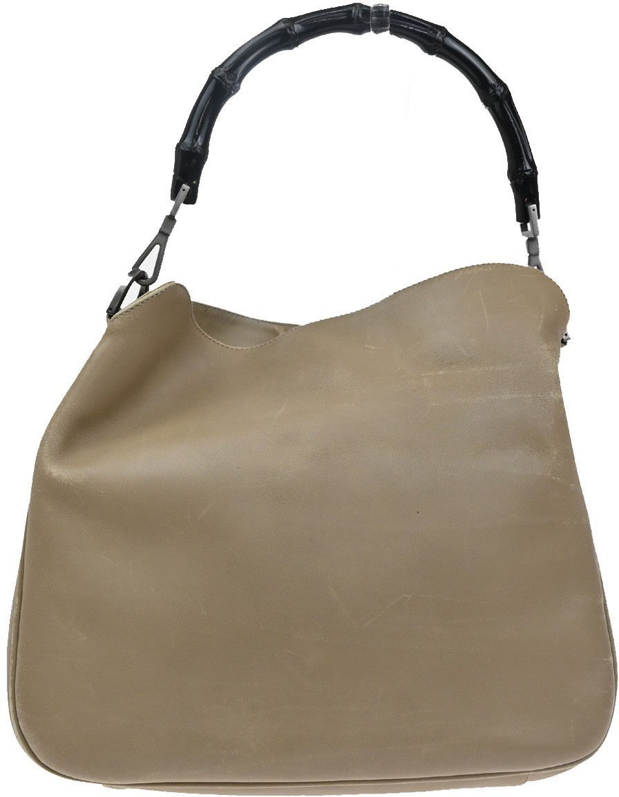 Gucci Gucci Vintage Bamboo Handle Open Hobo Leather Large Beige