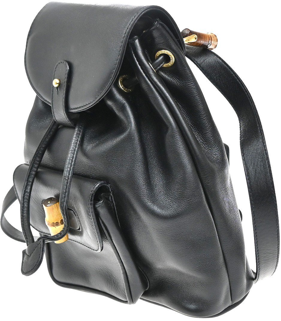 Gucci Gucci Vintage Bamboo Backpack Leather Zwart