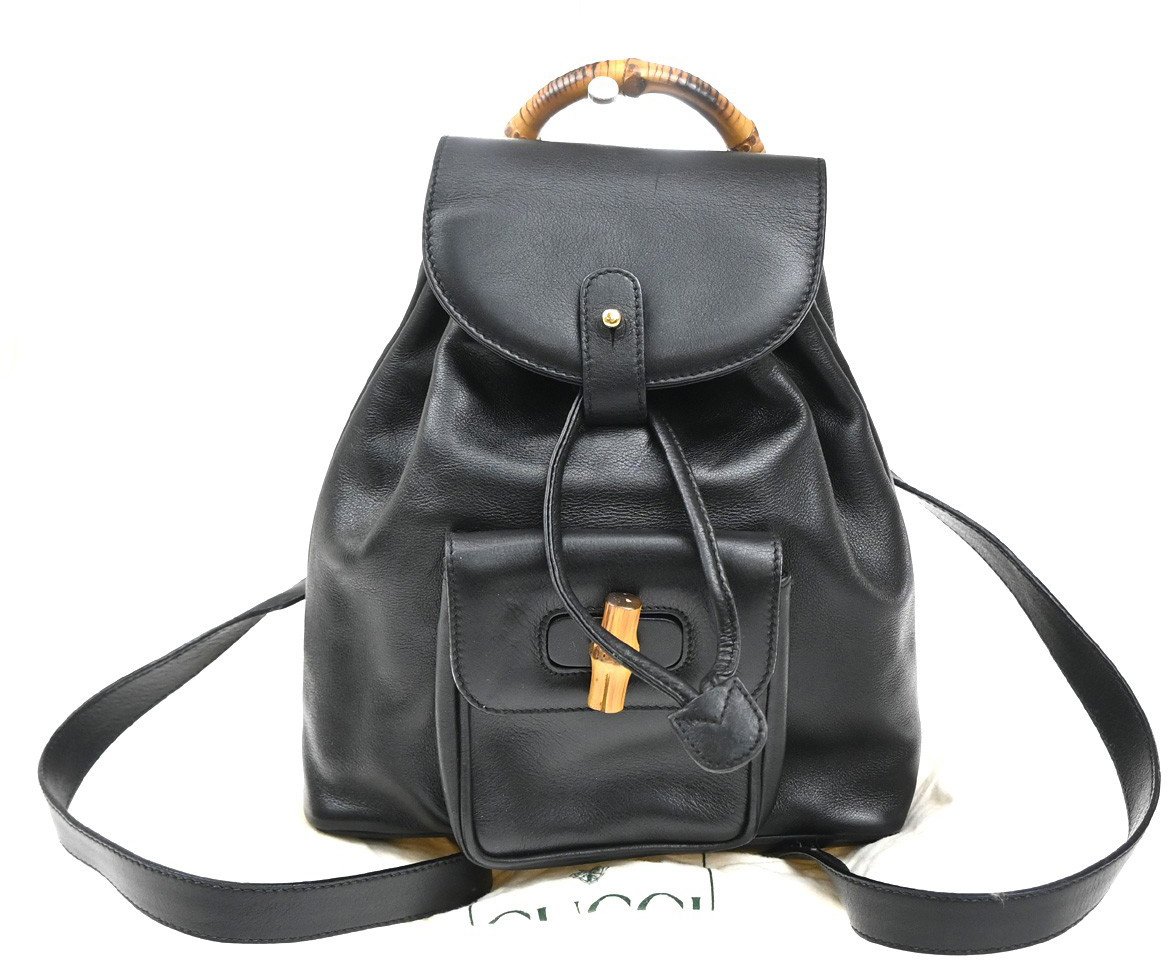 Gucci Gucci Vintage Bamboo Backpack Leather Zwart