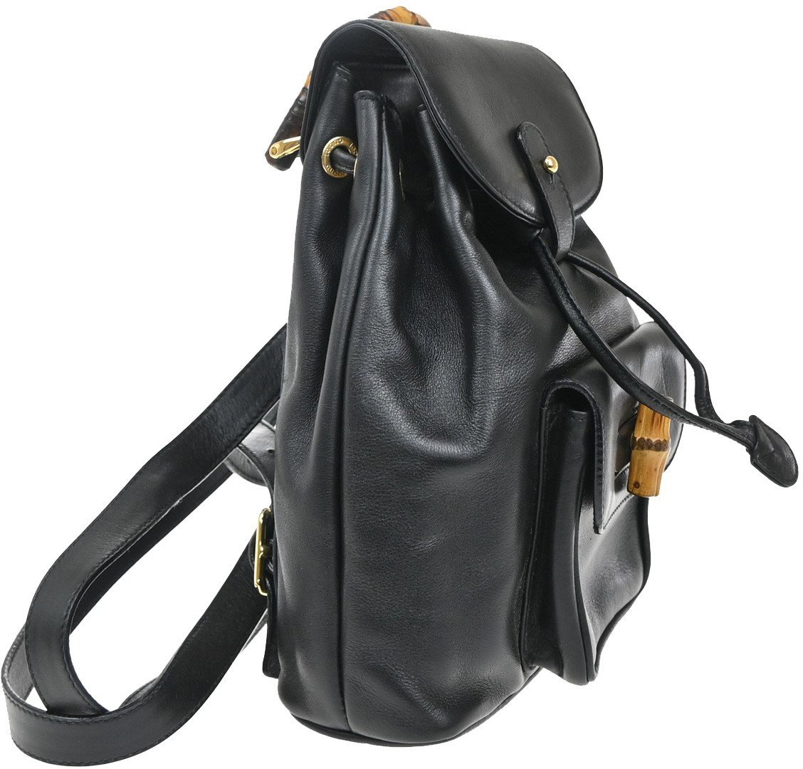 Gucci Gucci Vintage Bamboo Backpack Leather Zwart