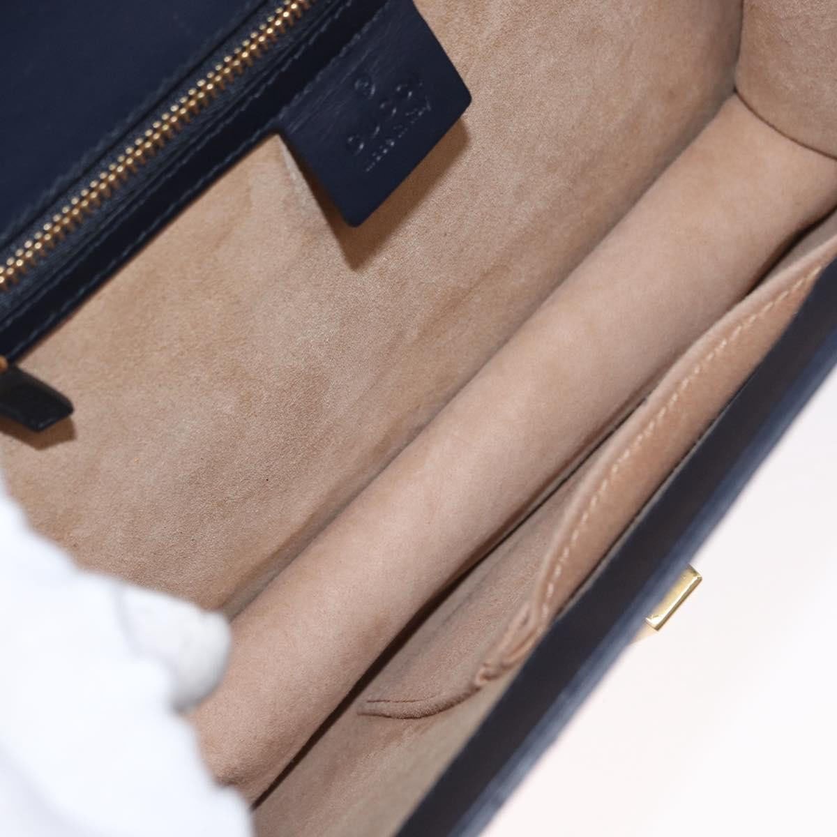 Gucci Gucci Sylvie Top Handle Bag Leather Medium Navy