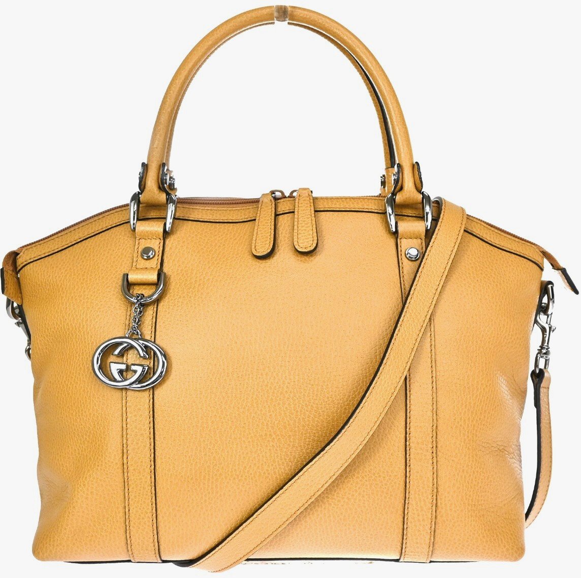 Gucci Gucci Britt Convertible Dome Satchel Leather Medium Beige