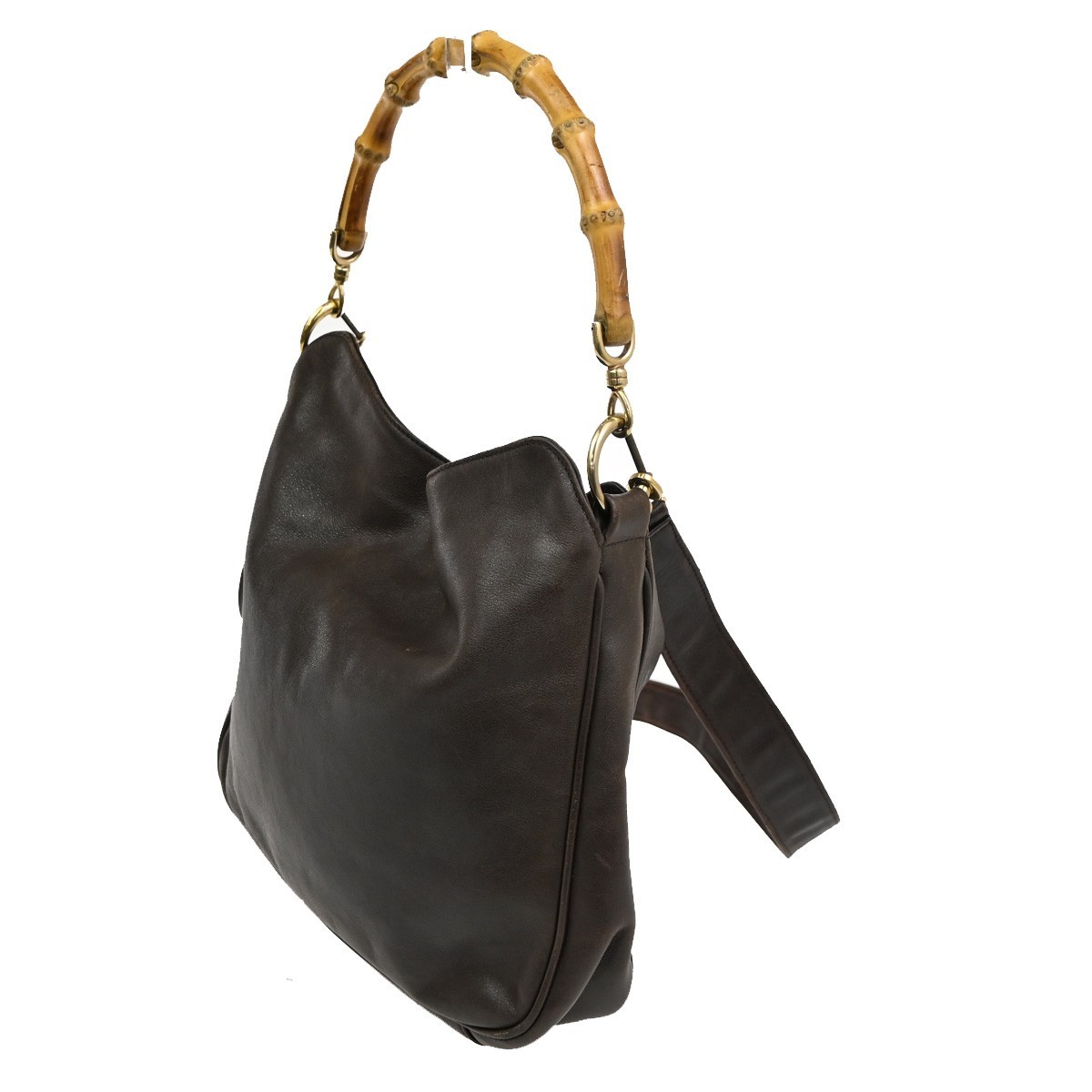 Gucci Gucci Vintage Bamboo Shoulder Bag Leather Bruin