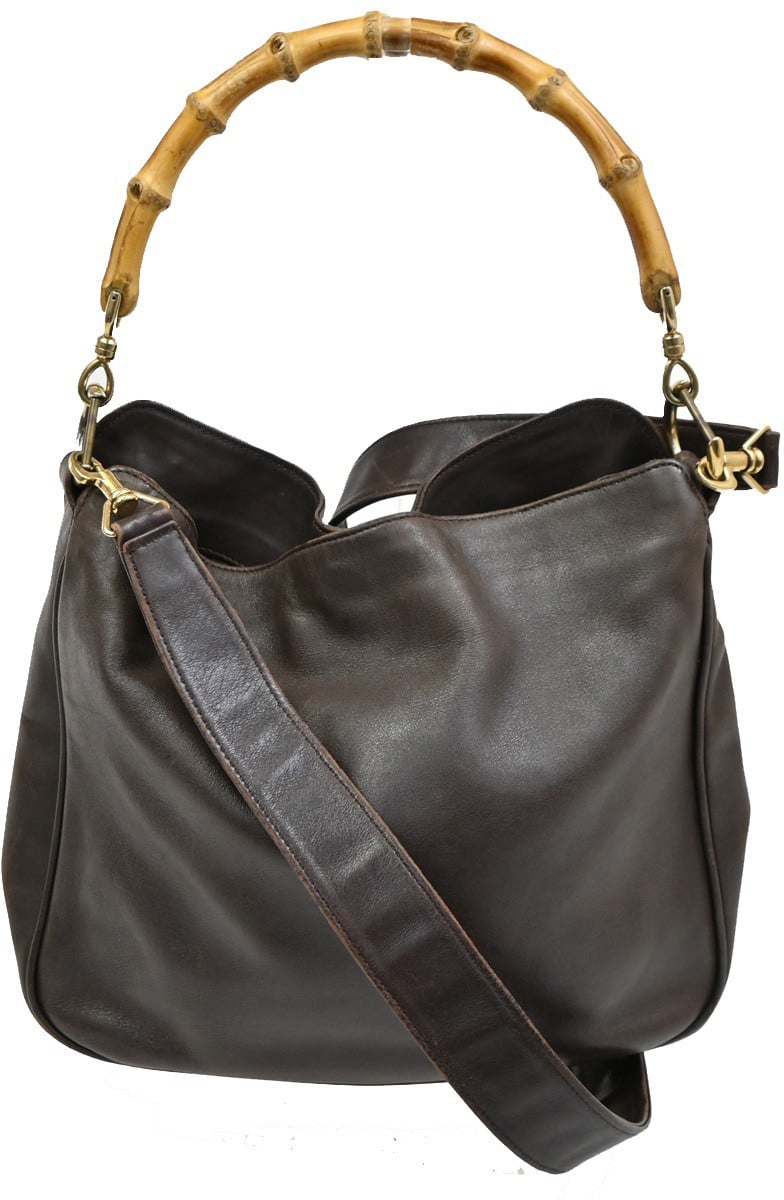 Gucci Gucci Vintage Bamboo Shoulder Bag Leather Bruin