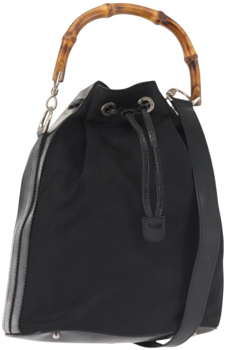 Gucci Gucci Vintage Bamboo Bucket Bag Nylon and Leather Small Zwart