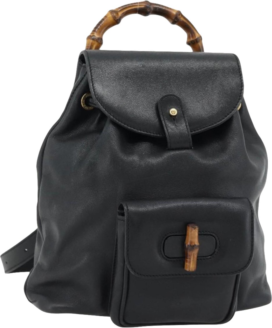 Gucci Gucci Vintage Bamboo Backpack Leather Mini Zwart