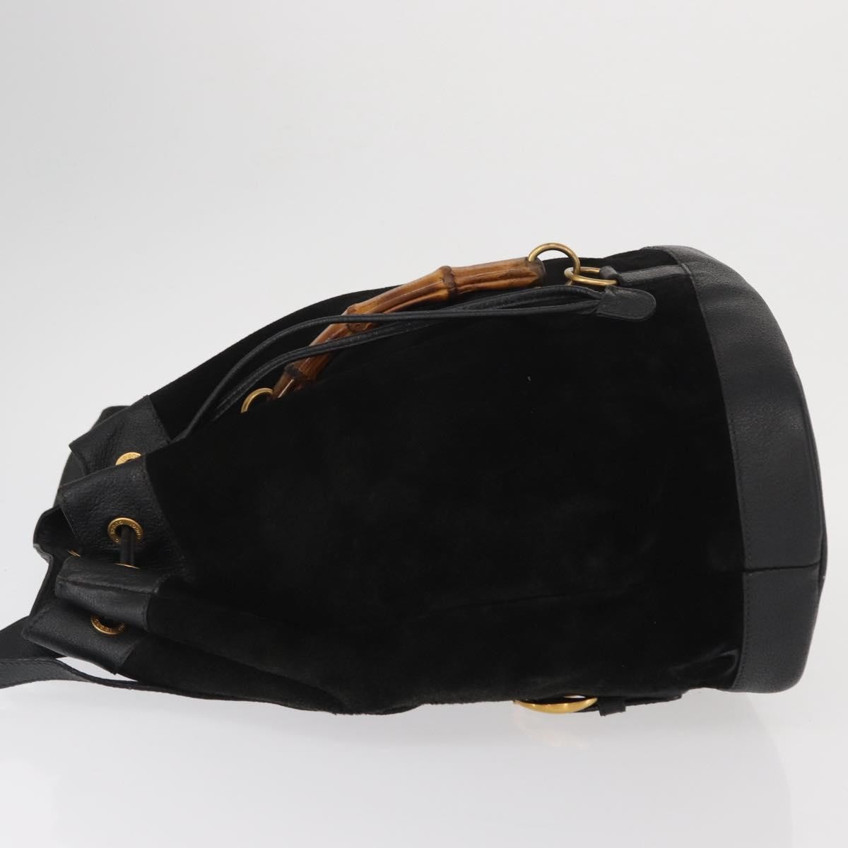 Gucci Gucci Vintage Bamboo Drawstring Backpack Suede and Leather Zwart
