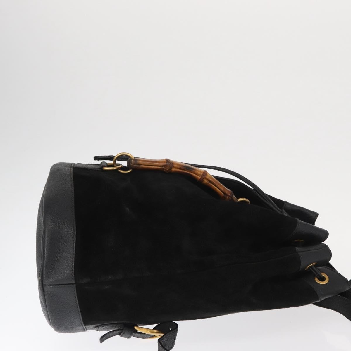 Gucci Gucci Vintage Bamboo Drawstring Backpack Suede and Leather Zwart
