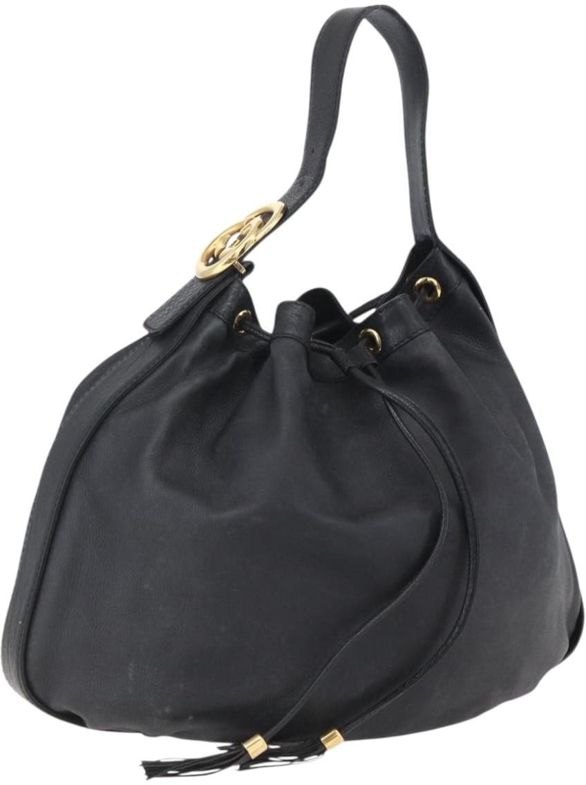 Gucci Gucci Interlocking Icon Drawstring Hobo Leather Medium Zwart
