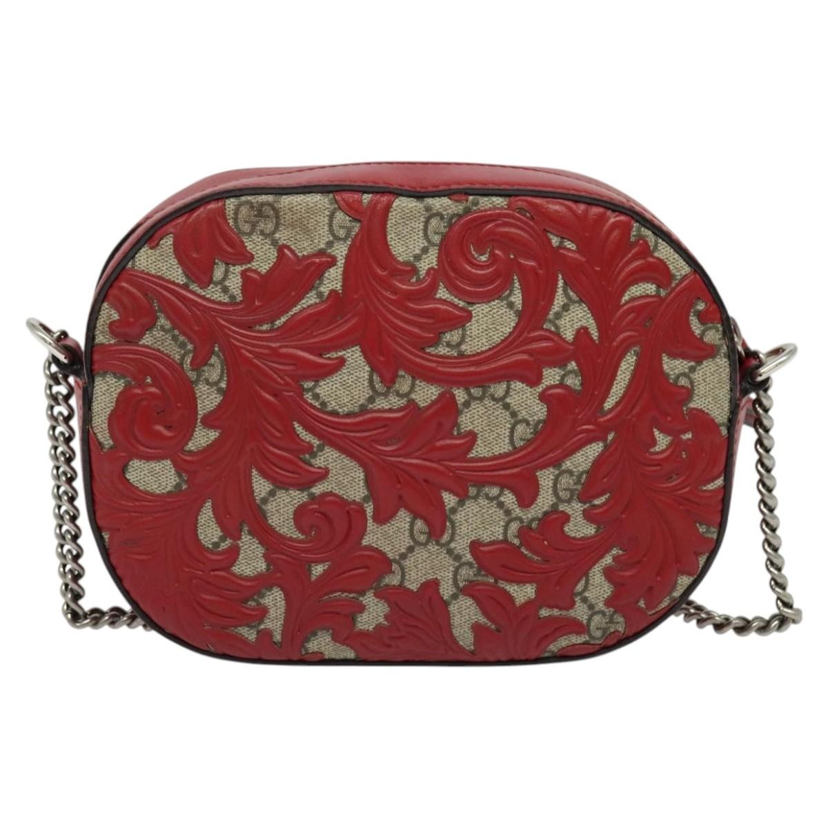 Gucci Gucci Chain Crossbody Bag Arabesque GG Coated Canvas with Leather Mini Rood