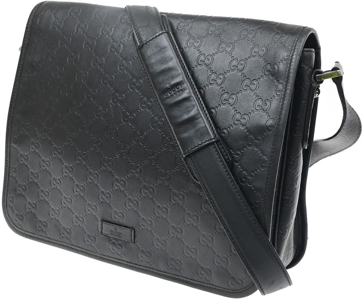 Gucci Flap Messenger Bag (Outlet) Guccissima Leather Zwart