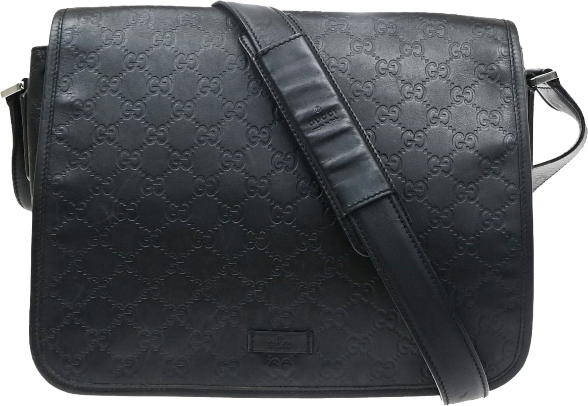 Gucci Flap Messenger Bag (Outlet) Guccissima Leather Zwart