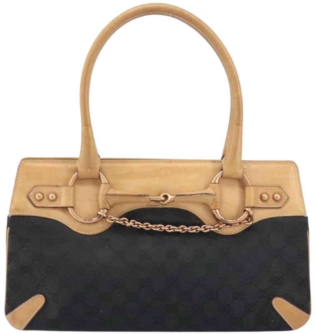 Gucci Gucci Horsebit Bracket Tote GG Canvas Medium Zwart