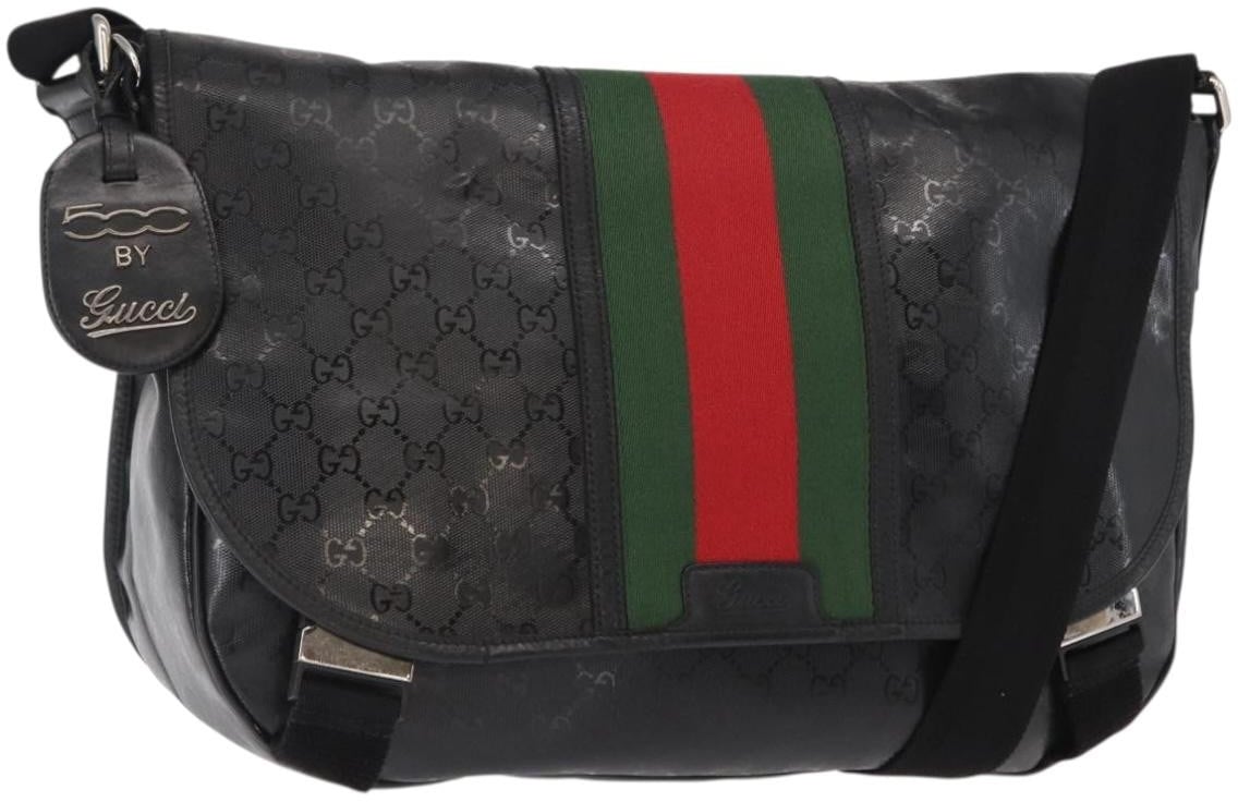 Gucci Gucci 500 Web Double Buckle Messenger Bag GG Imprime Zwart
