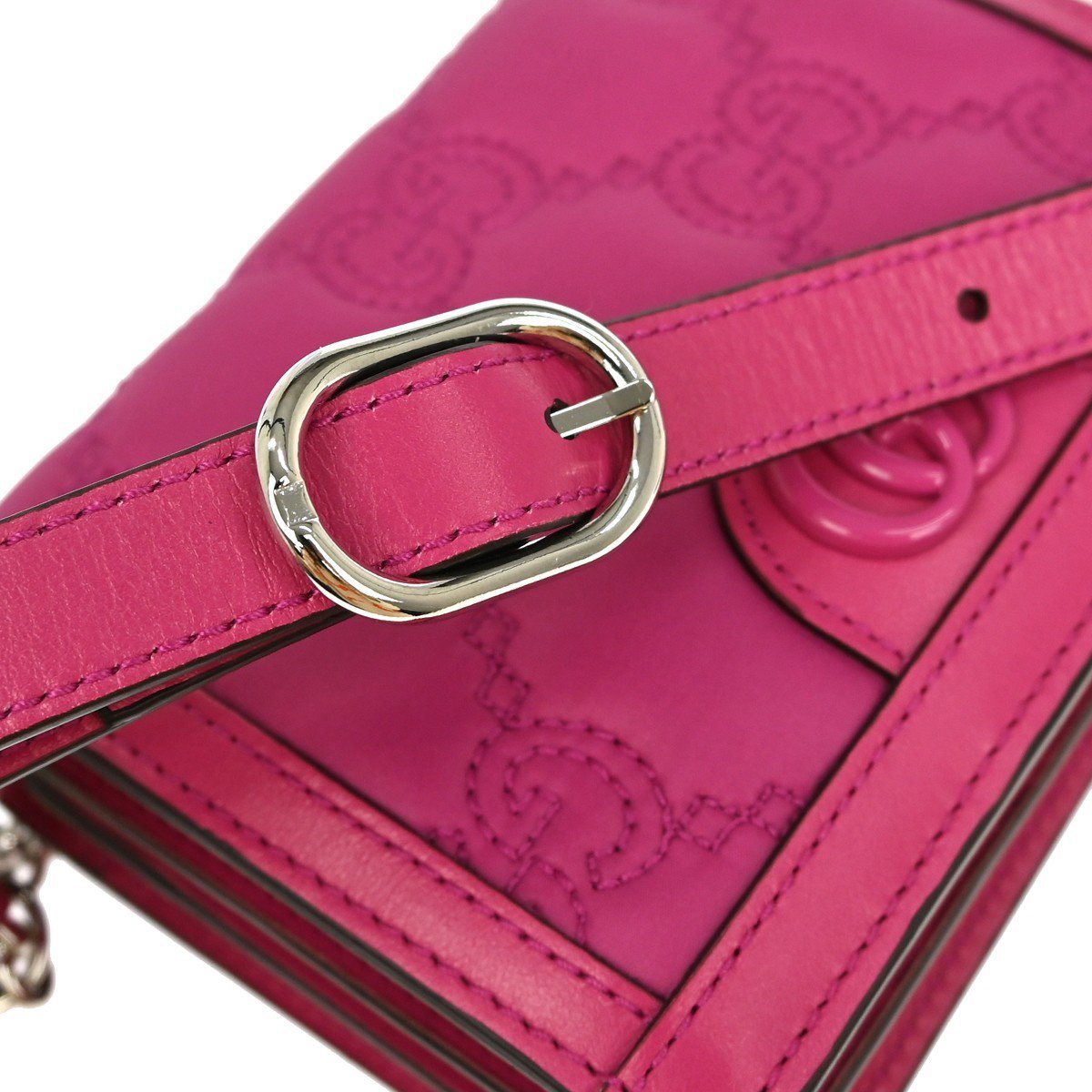 Gucci Gucci Petite GG Marmont Chain Wallet GG Matelasse Leather Mini Roze
