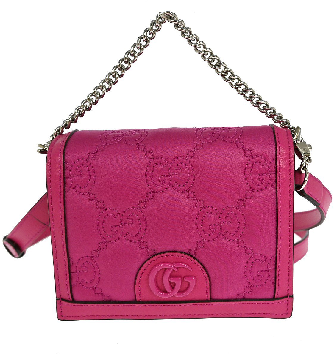 Gucci Gucci Petite GG Marmont Chain Wallet GG Matelasse Leather Mini Roze