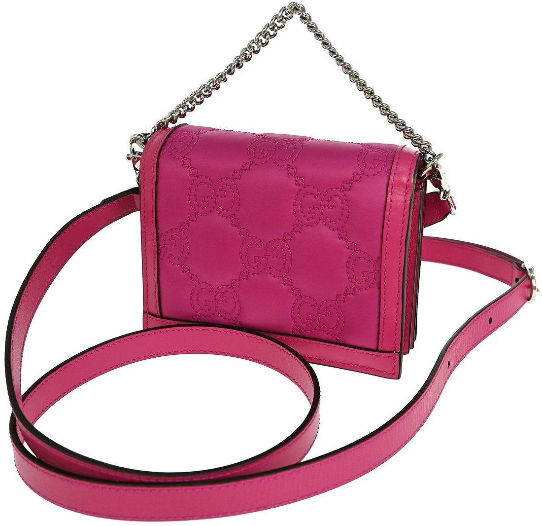 Gucci Gucci Petite GG Marmont Chain Wallet GG Matelasse Leather Mini Roze