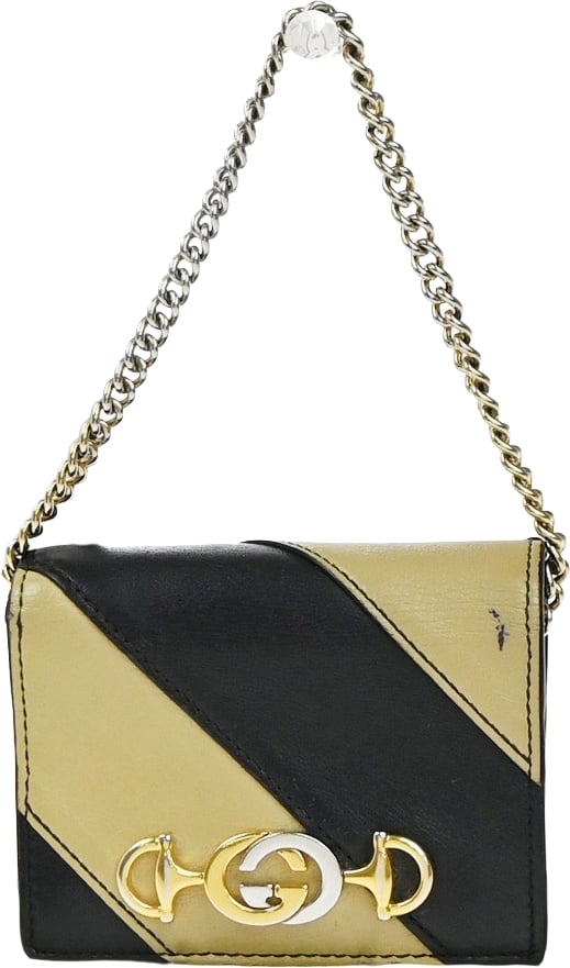 Gucci Gucci Zumi Chain Card Case Diagonal Quilted Leather Zwart