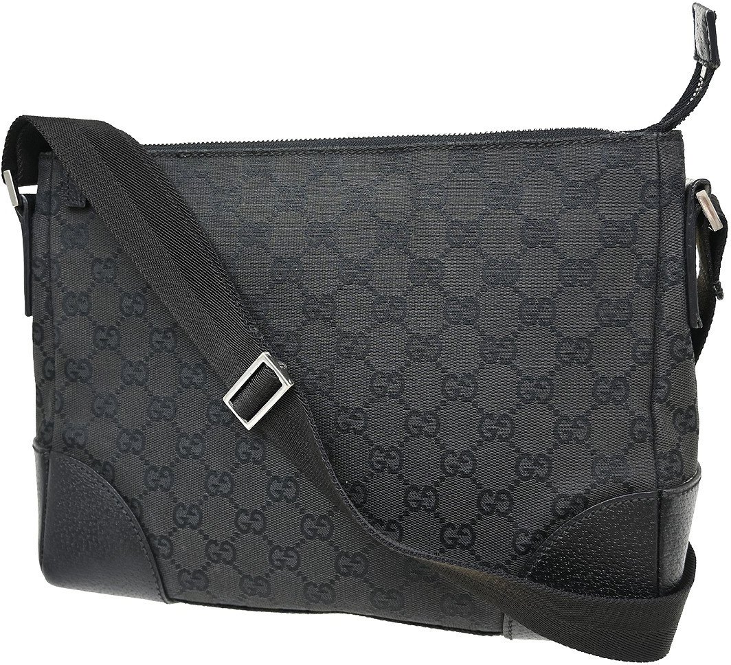 Gucci Zip Top Messenger Bag GG Coated Canvas Medium Zwart