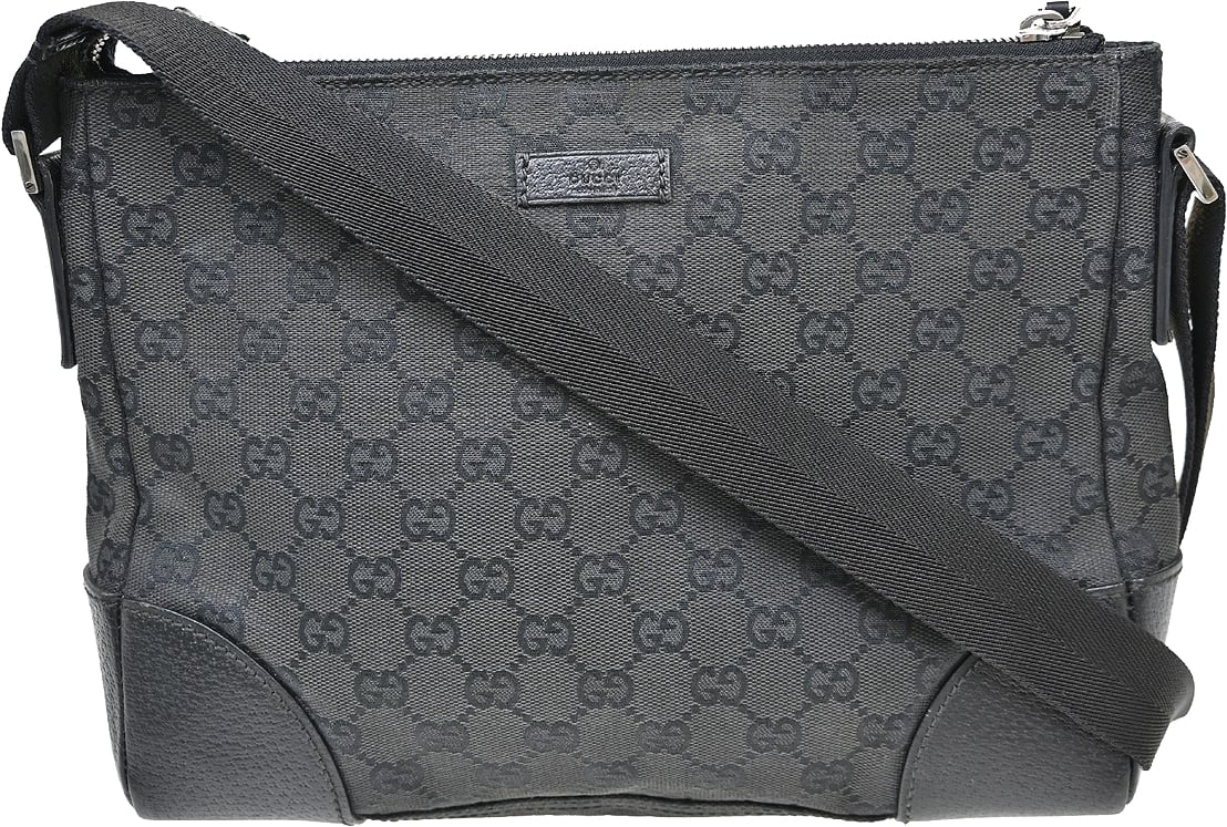 Gucci Zip Top Messenger Bag GG Coated Canvas Medium Zwart