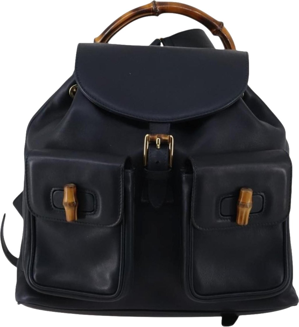 Gucci Gucci Vintage Bamboo Backpack Leather Medium Navy