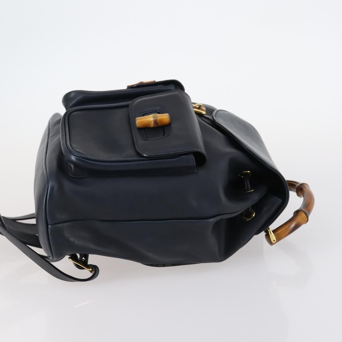Gucci Gucci Vintage Bamboo Backpack Leather Medium Navy
