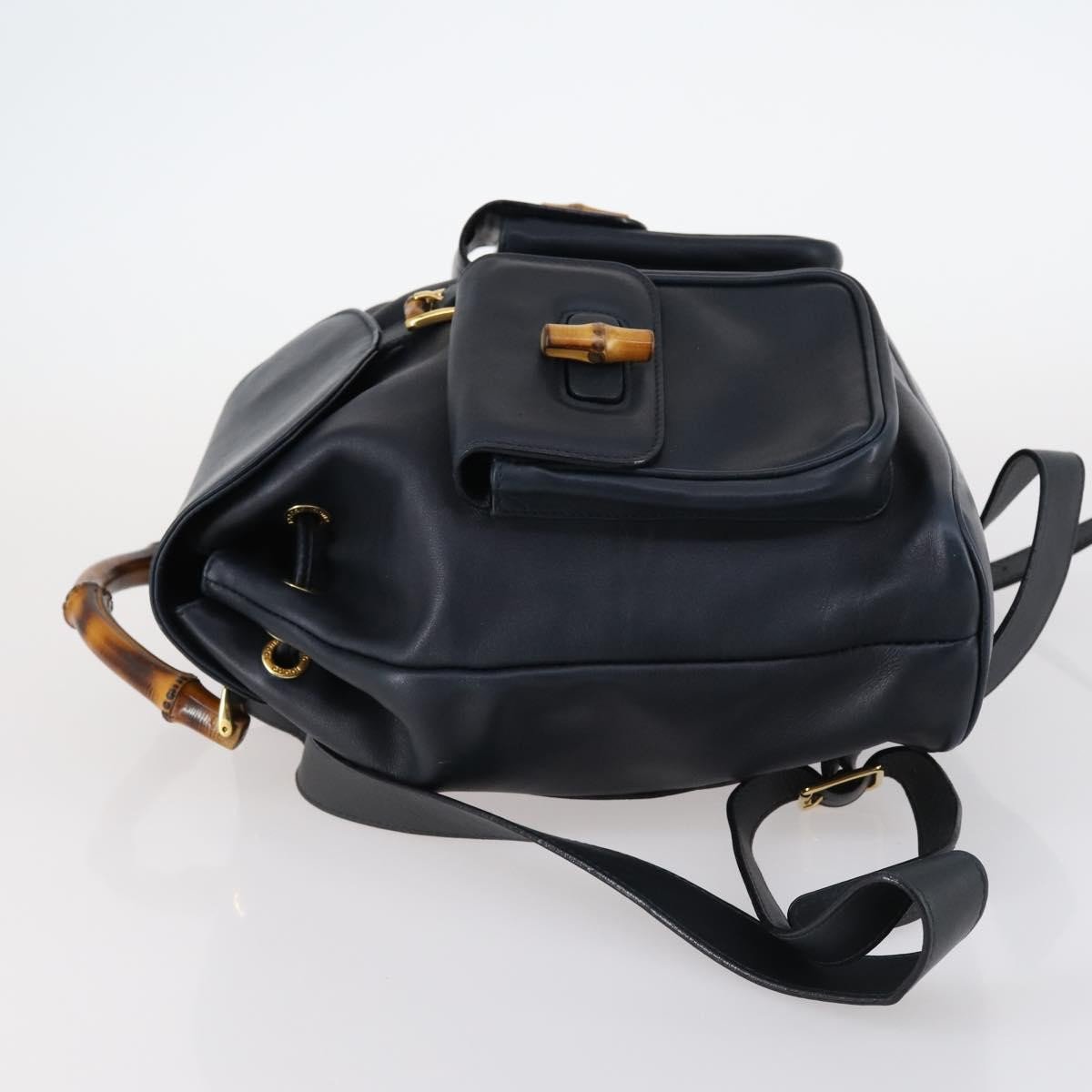 Gucci Gucci Vintage Bamboo Backpack Leather Medium Navy