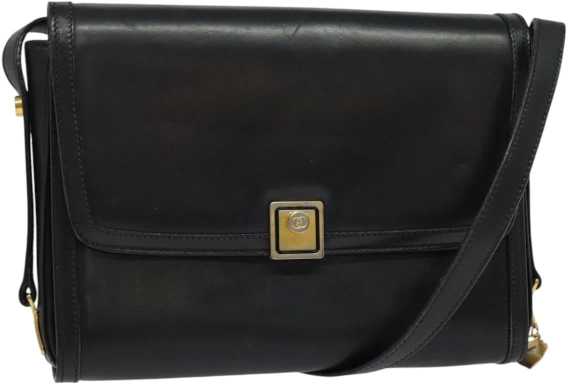 Gucci Gucci Vintage Flap Crossbody Bag Leather Zwart