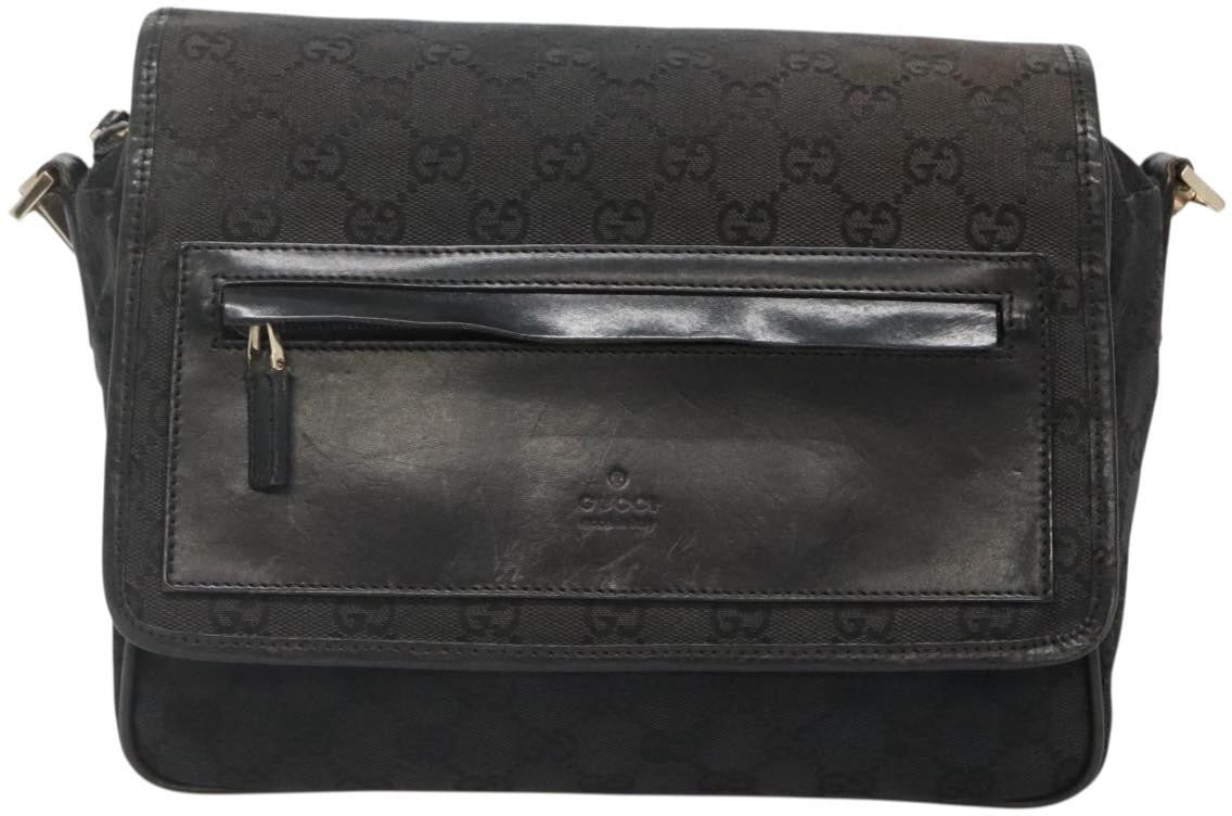 Gucci Gucci Flap Messenger Bag GG Coated Canvas Small Zwart