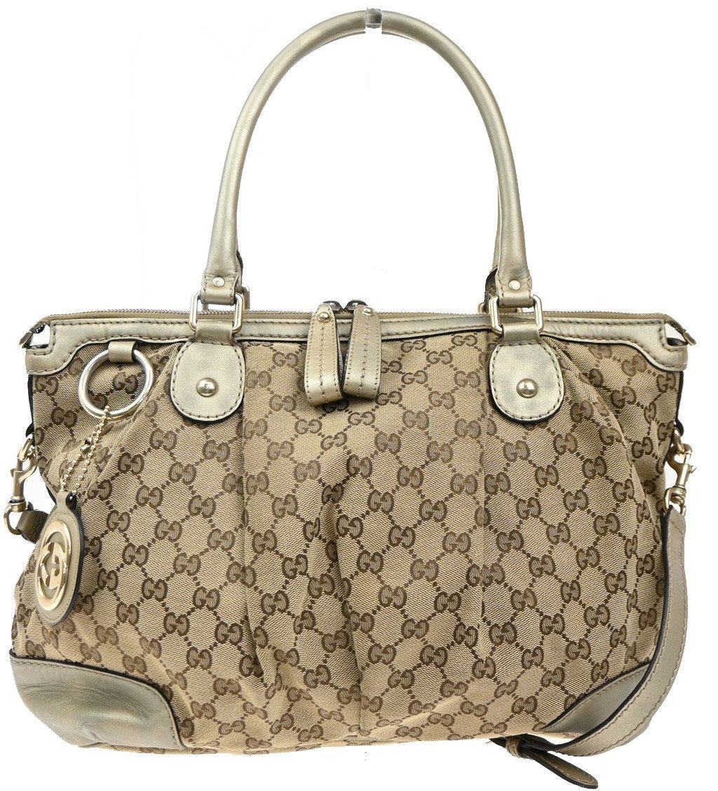 Gucci Gucci Sukey Top Handle Satchel GG Canvas with Leather Medium Beige